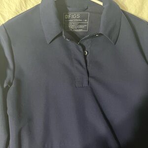 Figs women Navy blue long sleeve Polo Shirt